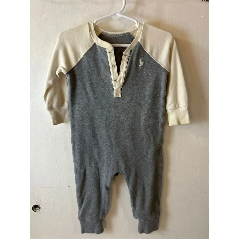 Ralph Lauren Polo‎ 9m snap bodysuit cream gray